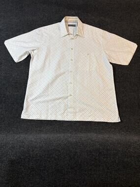 Andrew Fezza Shirt Mens XL White Check Short Sleeve Button Up Pocket Casual